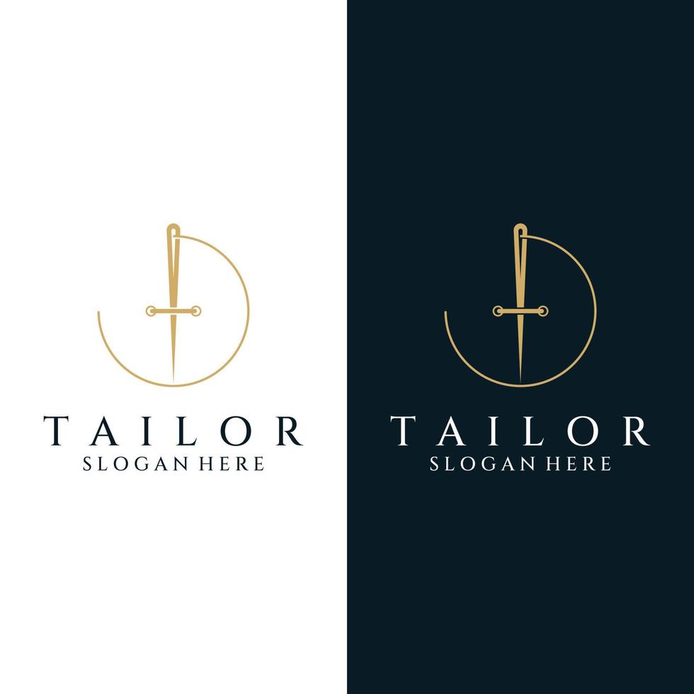 Tailor silhouette logo with needle, thread, benik and sewing machine markings. Logo design for tailors, fashion, boutiques and other clothing companies. With vector illustration design.