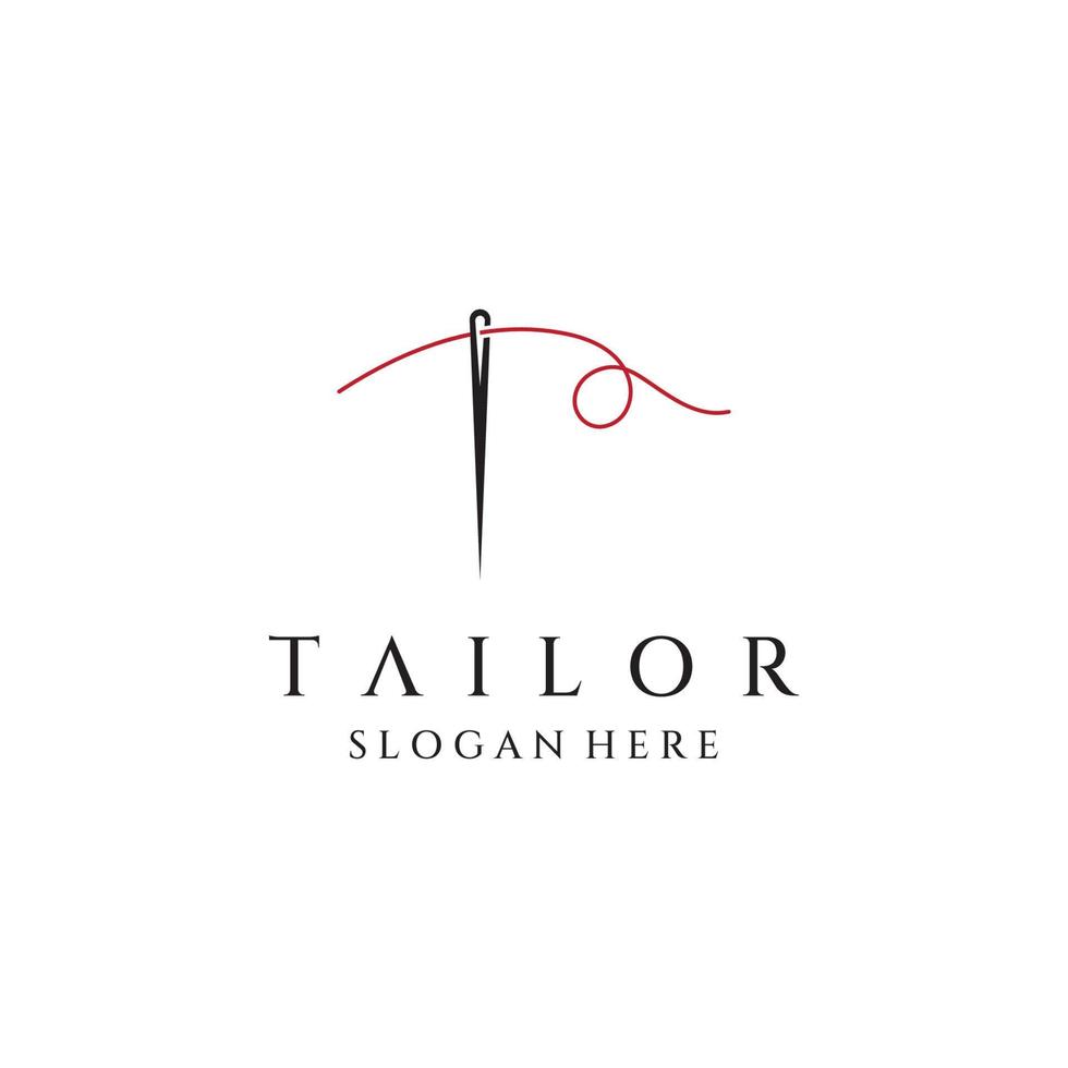 Tailor silhouette logo with needle, thread, benik and sewing machine markings. Logo design for tailors, fashion, boutiques and other clothing companies. With vector illustration design.