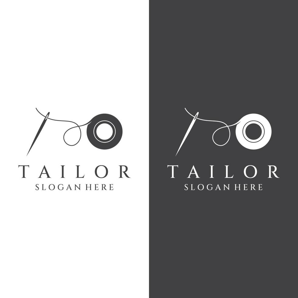 Tailor silhouette logo with needle, thread, benik and sewing machine markings. Logo design for tailors, fashion, boutiques and other clothing companies. With vector illustration design.