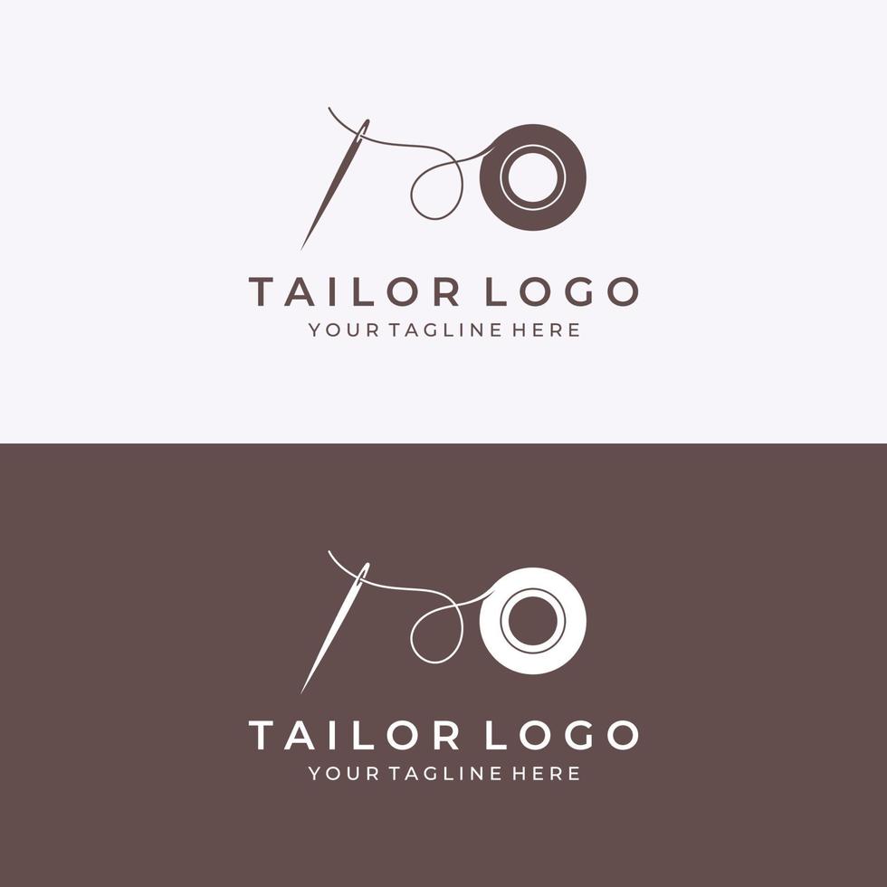 logotipo de silueta a medida con marcas de aguja, hilo, benik y máquina de coser. diseño de logotipos para sastres, moda, boutiques y otras empresas de ropa. con diseño de ilustración vectorial. vector