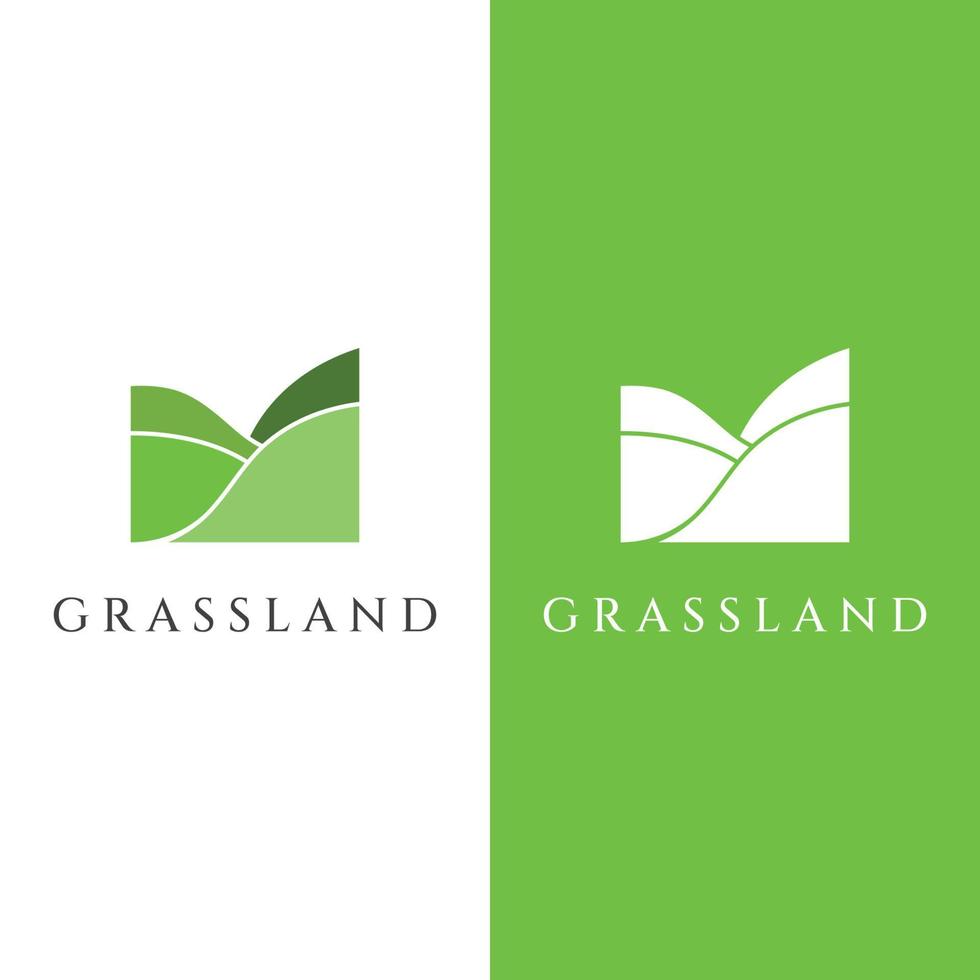 Natural green grass, meadow, and mowed grass element logo in Spring vector logo design template.