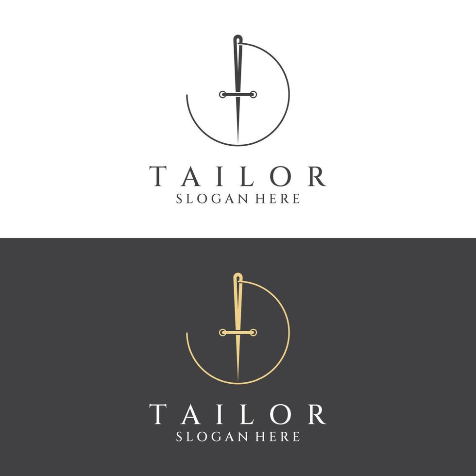 logotipo de silueta a medida con marcas de aguja, hilo, benik y máquina de coser. diseño de logotipos para sastres, moda, boutiques y otras empresas de ropa. con diseño de ilustración vectorial. vector