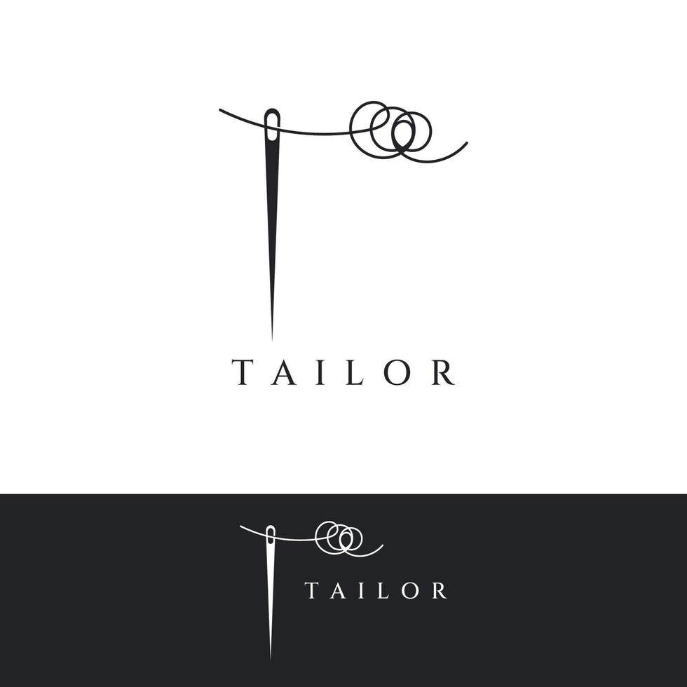 logotipo de silueta a medida con marcas de aguja, hilo, benik y máquina de coser. diseño de logotipos para sastres, moda, boutiques y otras empresas de ropa. con diseño de ilustración vectorial. vector