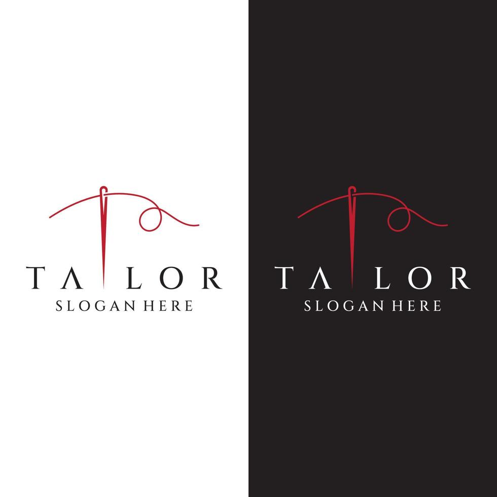 Tailor silhouette logo with needle, thread, benik and sewing machine markings. Logo design for tailors, fashion, boutiques and other clothing companies. With vector illustration design.