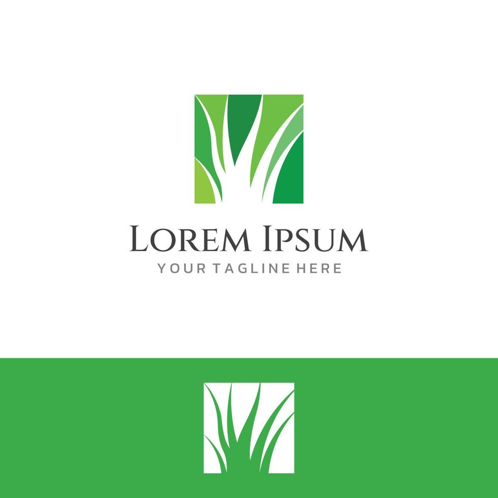 logotipo de elemento de hierba verde natural, pradera y hierba cortada en la plantilla de diseño de logotipo de vector de primavera.