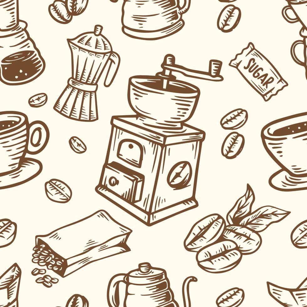 Hand Drawing Coffee Doodle Seamless Pattern Background vector