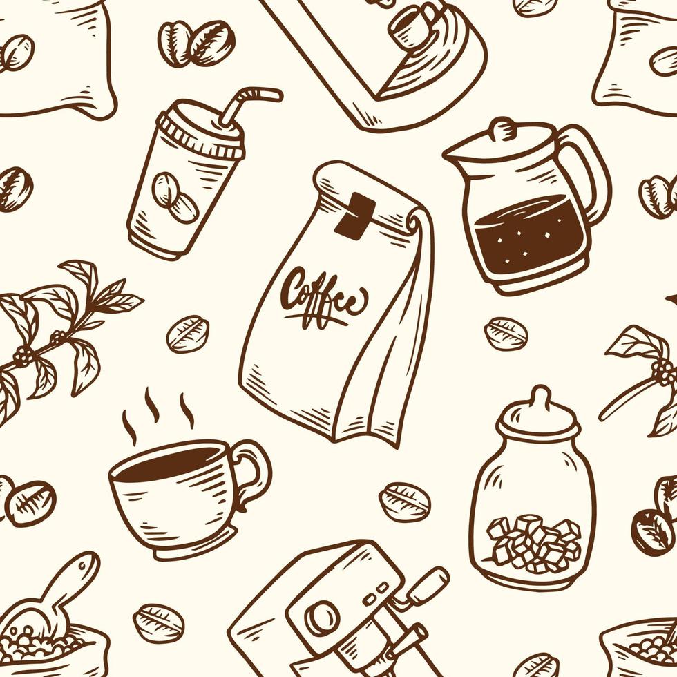 Hand Drawing Coffee Element Seamless Pattern Background vector