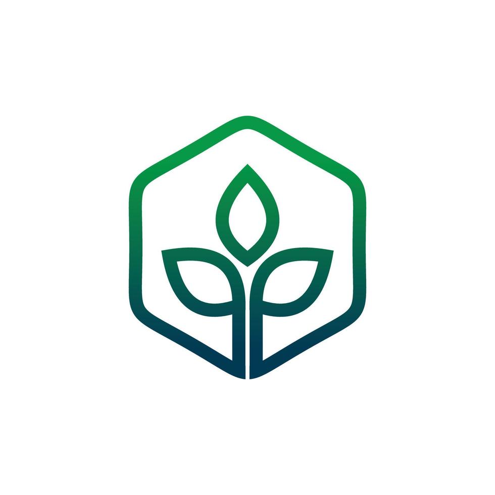 nature hexagon line leaf logo design vector