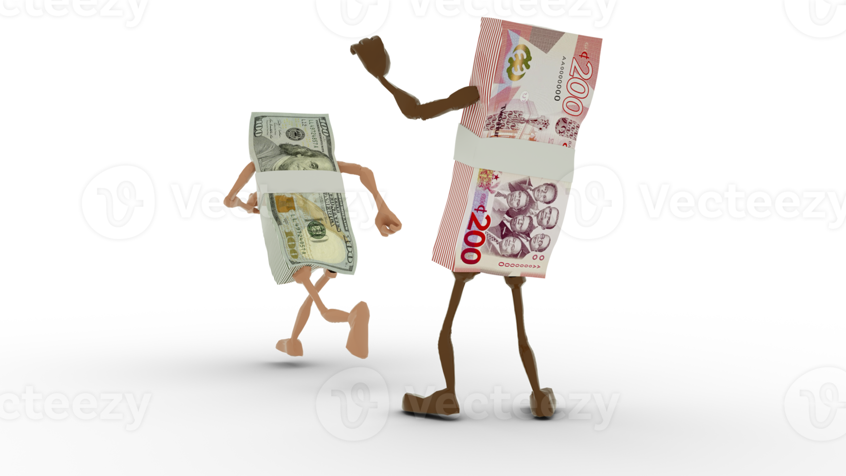 3d tolkning av ghanansk cedi races oss dollar isolerat på vit transparent bakgrund. png