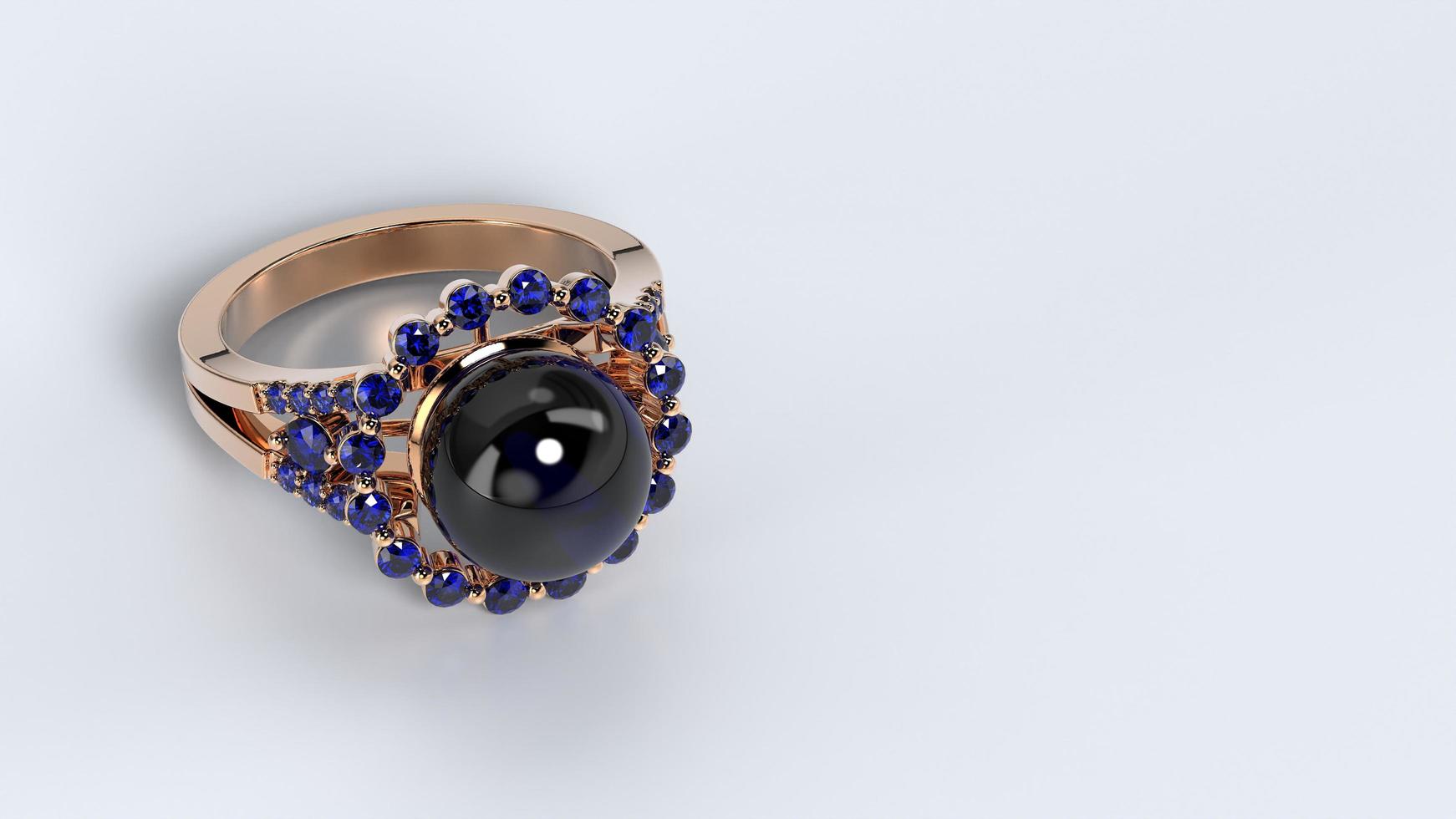 beautiful female ring color gem stone rose or yellow or white gold or platinum 3d render photo