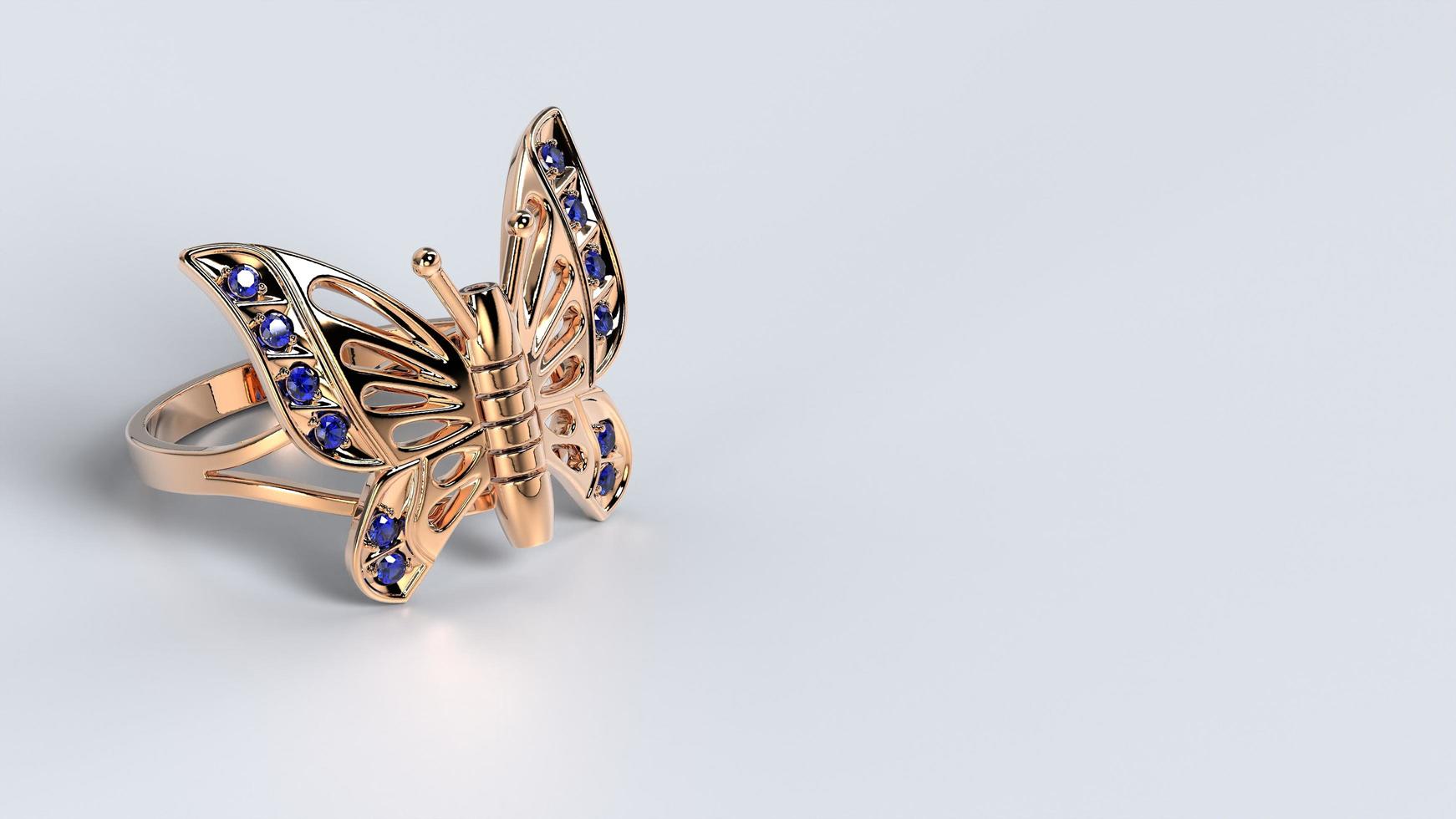 beautiful female butterfly ring color stone yellow rose white gold or platinum 3d render photo