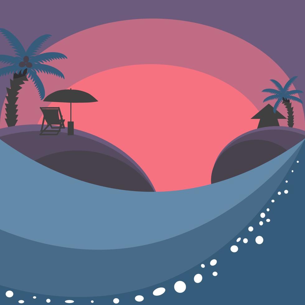 isla tropical con palmeras y bungalow vector