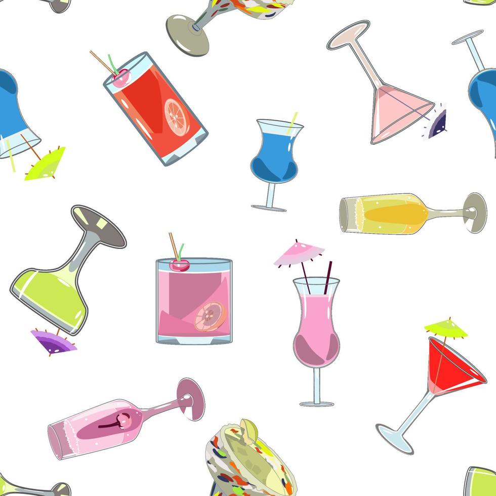Summer cocktails with drinks and decorations seamless pattern vector