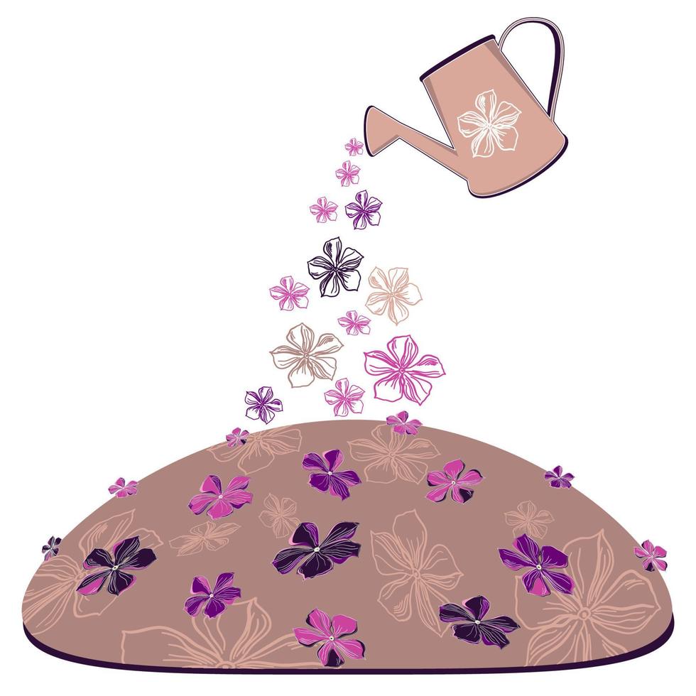 regadera con cama de flores sobre un fondo blanco vector