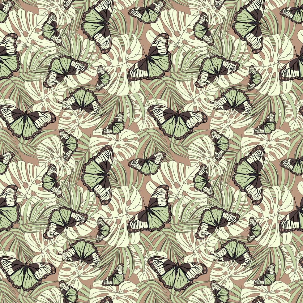 Seamless floral pattern with butterflies and monstera stock illustration vector