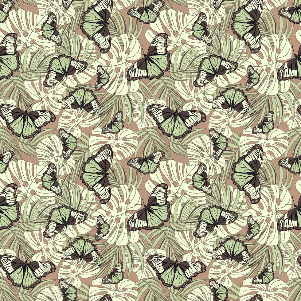 Seamless floral pattern with butterflies and monstera stock illustration vector