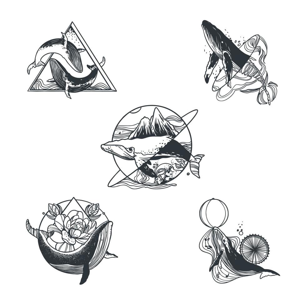 Minimalist Line Tattoo Theme Sticker With Whale Concept 11015733 Vector Art  at Vecteezy