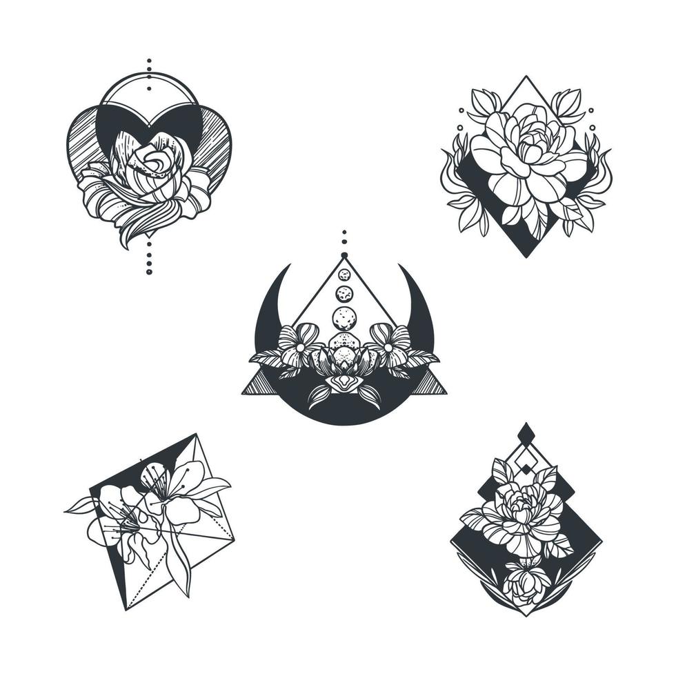 Realistic Floral Theme Sticker Set vector