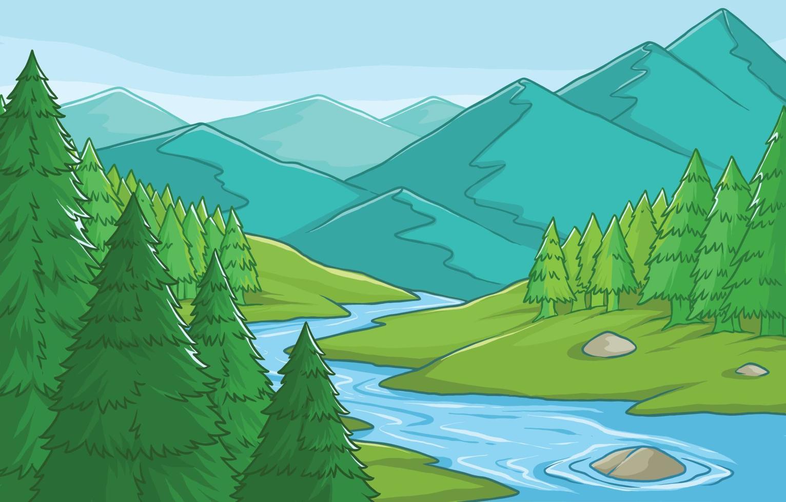 Nature Background Theme with Hills and River vector