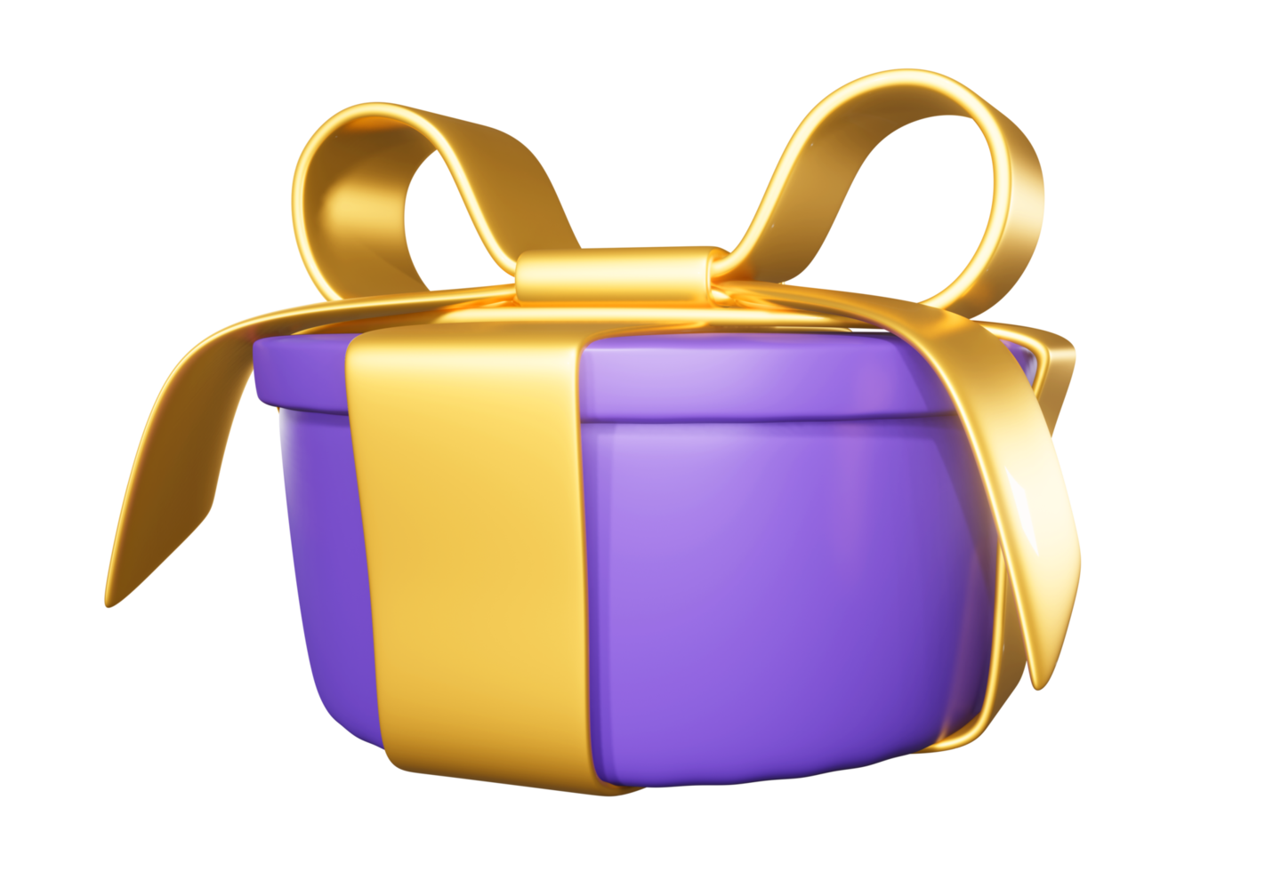 Realistic 3D Gift Purple Box and Gold Bow. Cutout. png