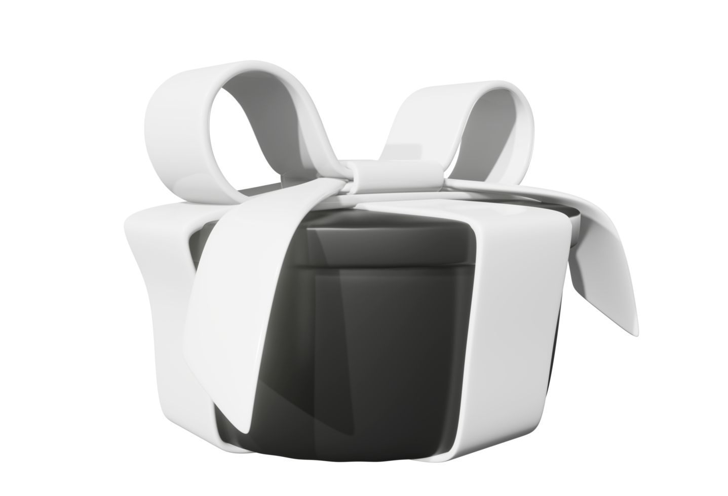 Realistic 3D Gift Black Box and White Bow. Cutout png