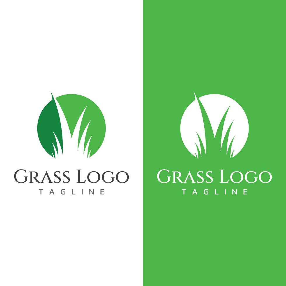 logotipo de elemento de hierba verde natural, pradera y hierba cortada en la plantilla de diseño de logotipo de vector de primavera.