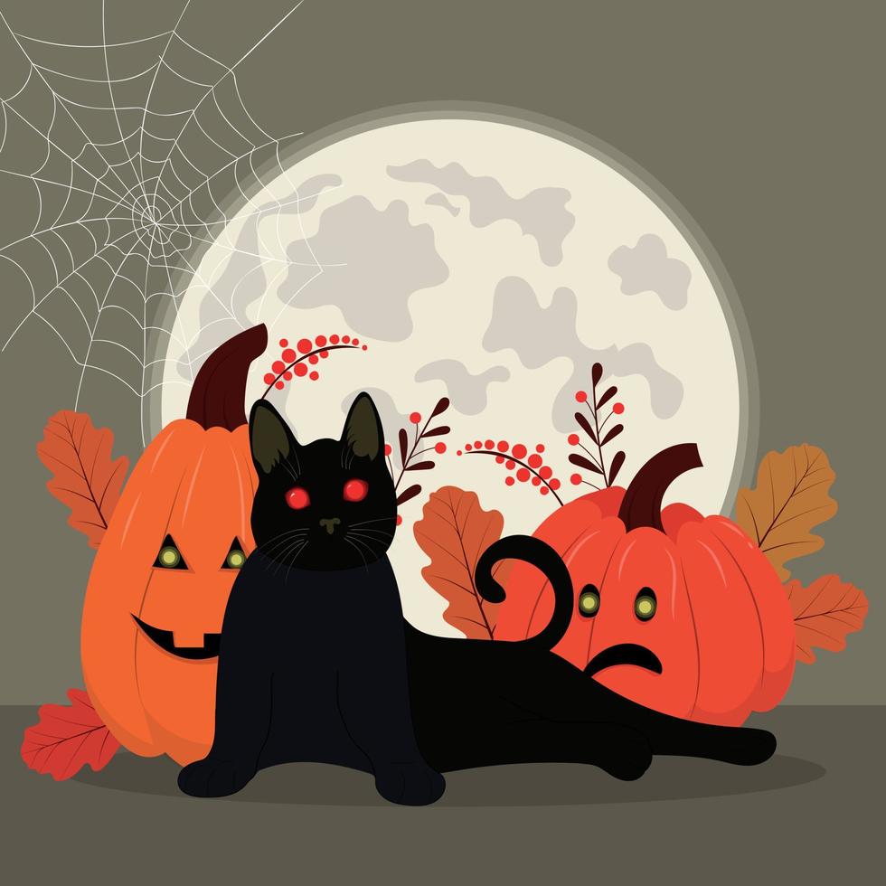 Halloween card with evil cat vector