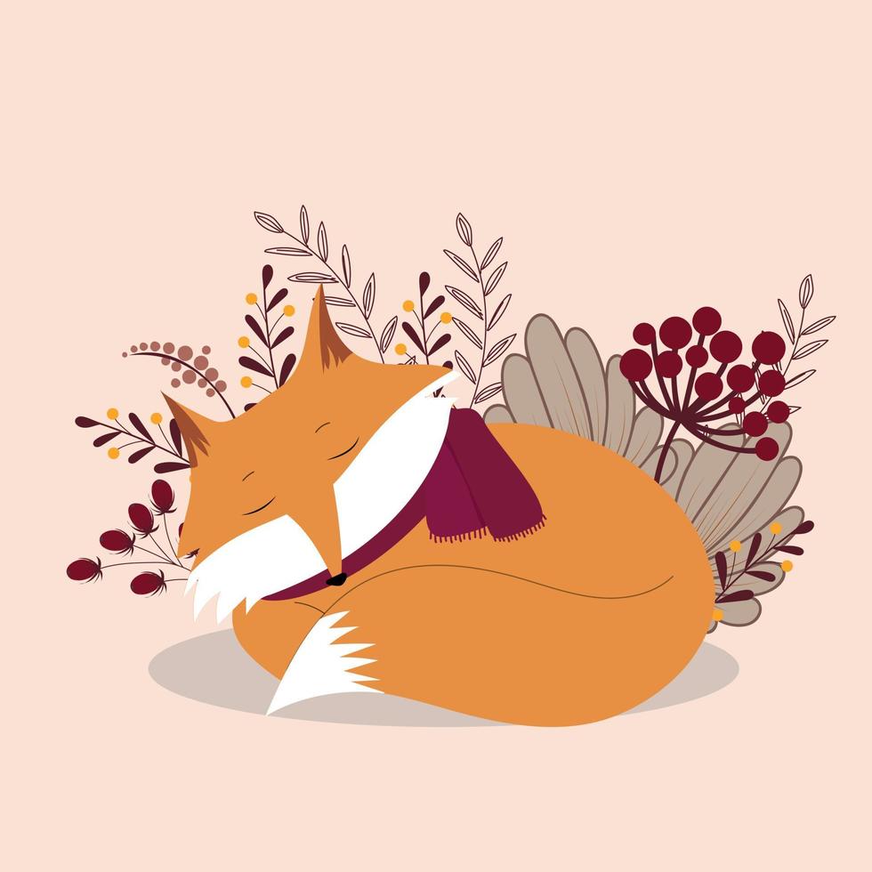 Sleeping autumn fox vector