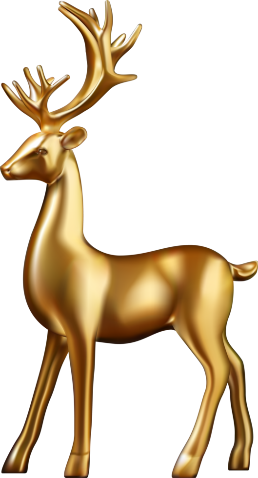 Golden deer 3d decoration for christmas and new year design. png