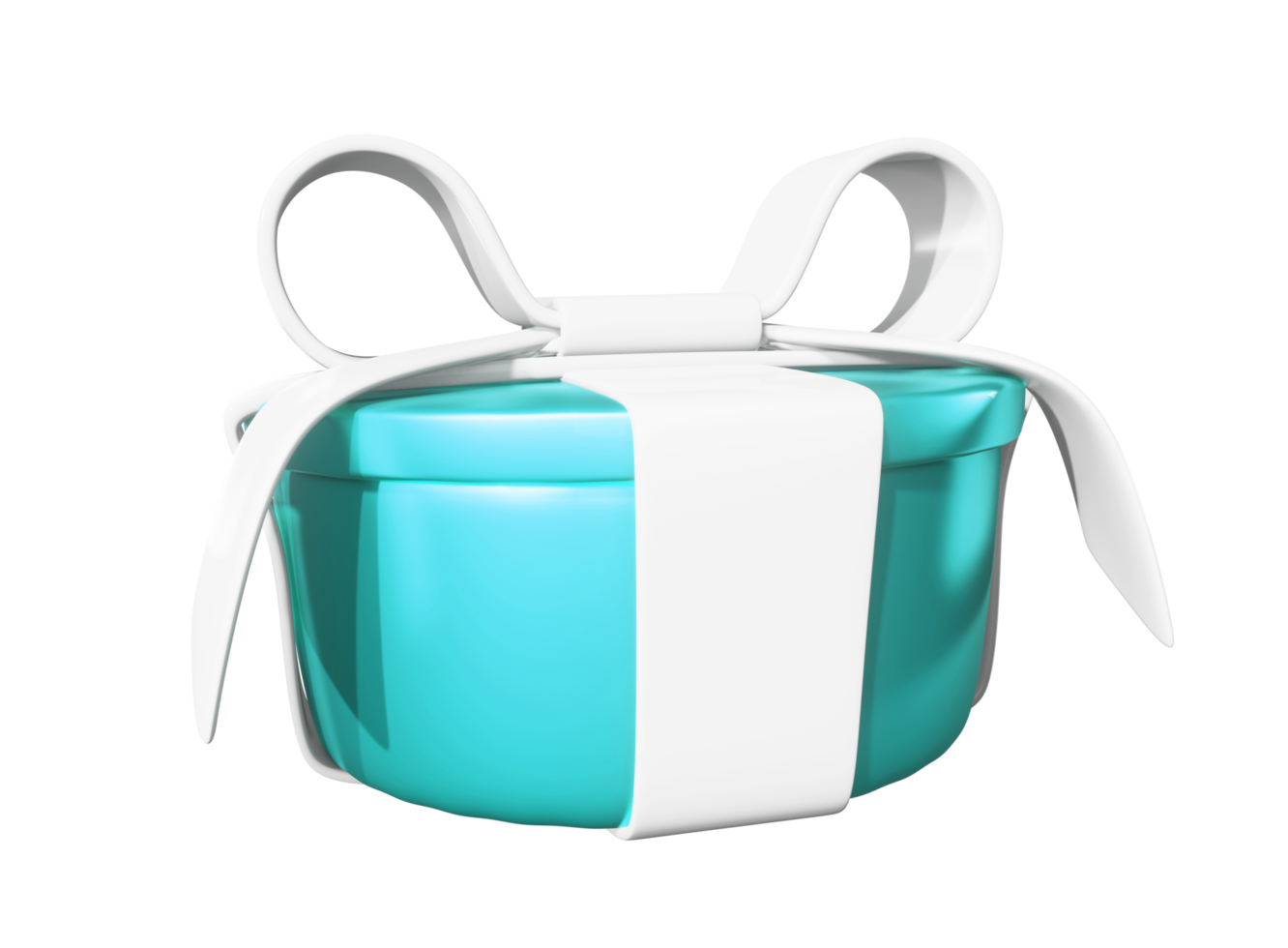 Realistic 3D Gift Blue Box and White Bow. Cutout. png