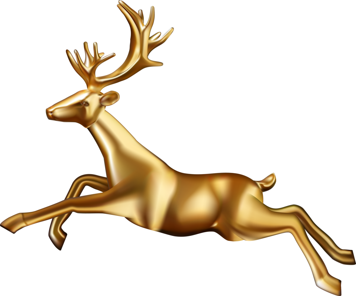 Goldener Hirsch 3D-Dekoration für Weihnachten und Neujahr Design. png