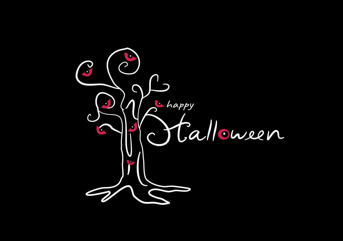 hand drawn tree outline for Halloween font night theme vector