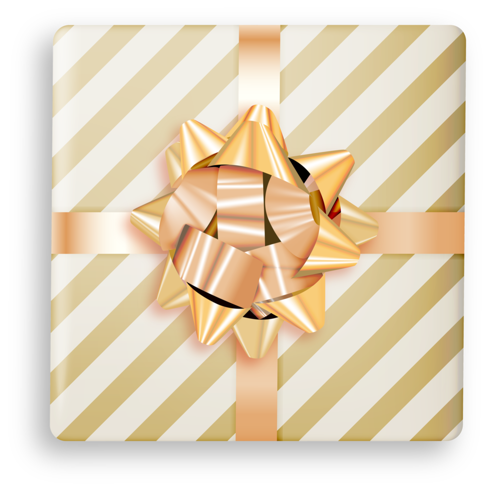 caja de regalo dorada y blanca con lazo dorado png