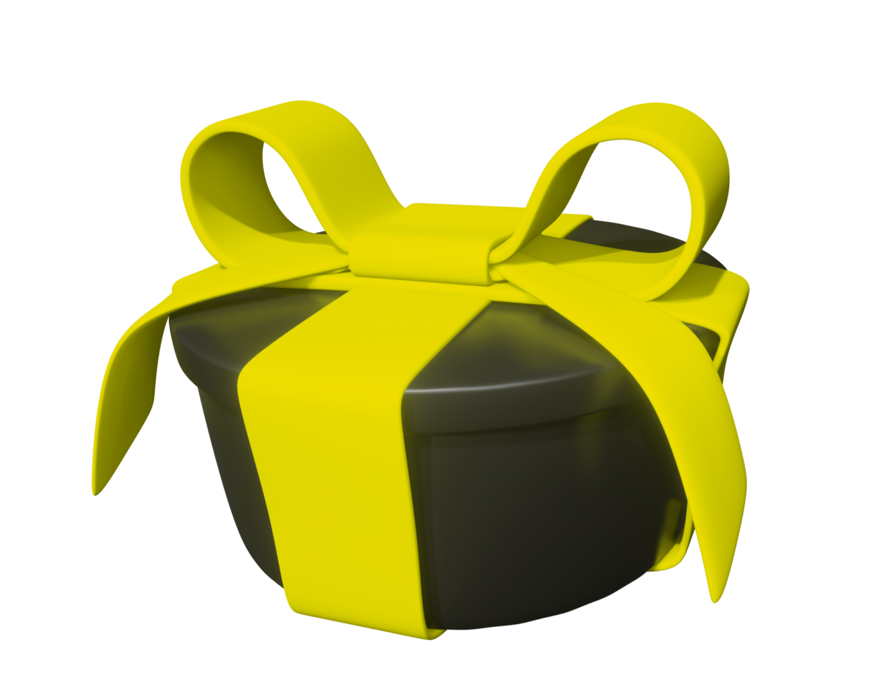 Realistic 3D Gift Black Box and Yellow Bow. Cutout. png