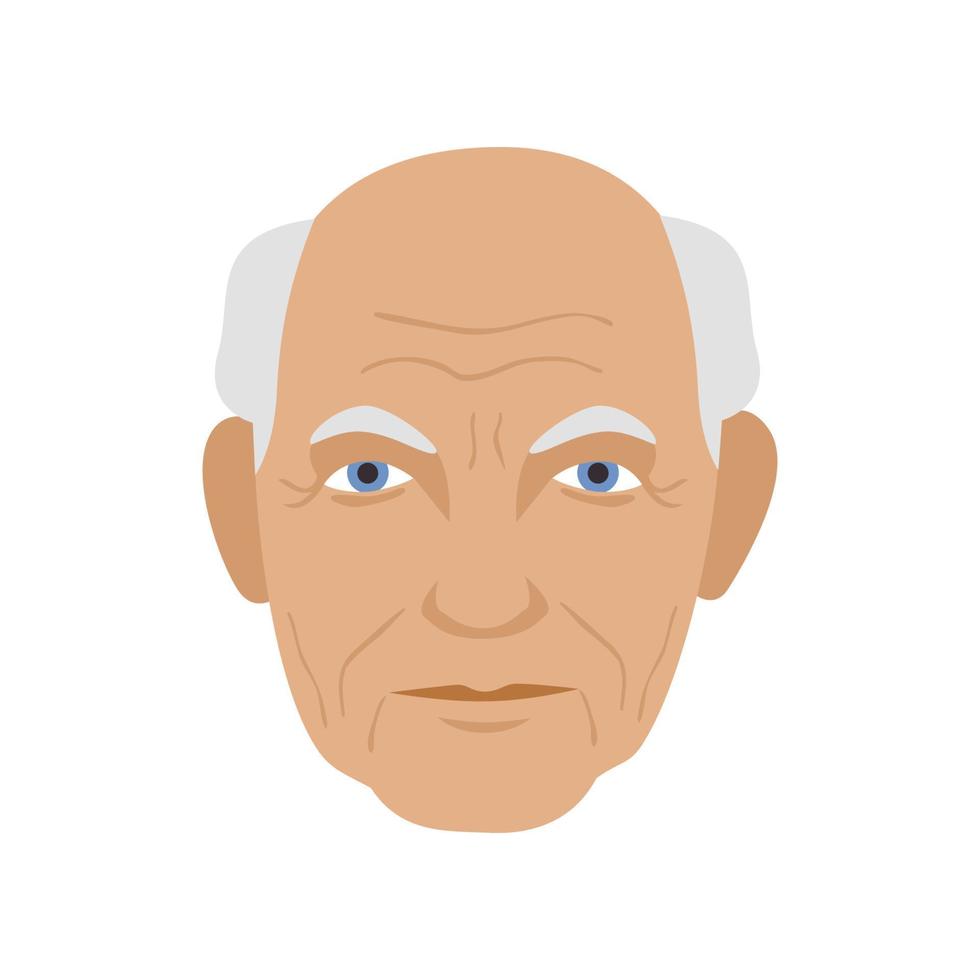 anciano abuelo gris cabeza calva senior cara avatar icono simple estilo plano vector ilustración