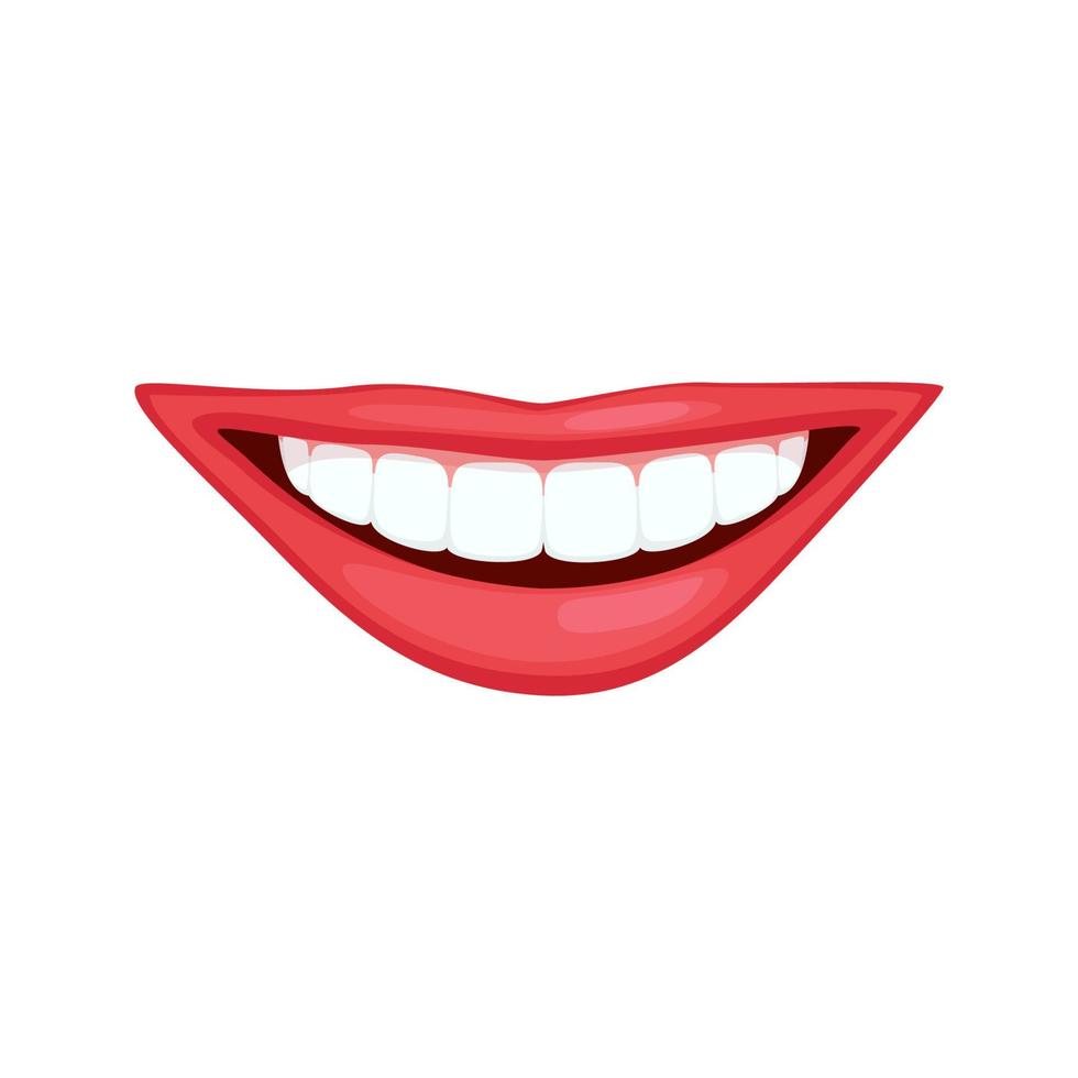 sonrisa feliz, boca sonriente con dientes blancos. ilustración vectorial realista de sonrisa dental, belleza y cuidado saludable vector