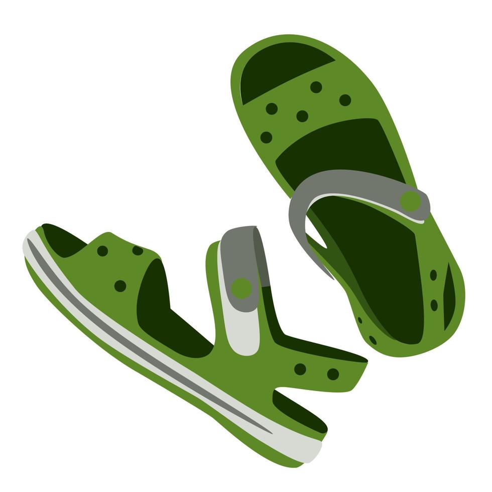 Green kids flip flops top view crocs style beach sandals vector