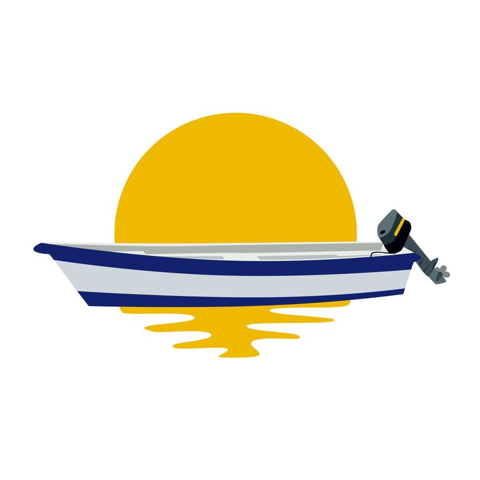 Motor boat on yellow sun background with glares in sea water relax meditation concept vector