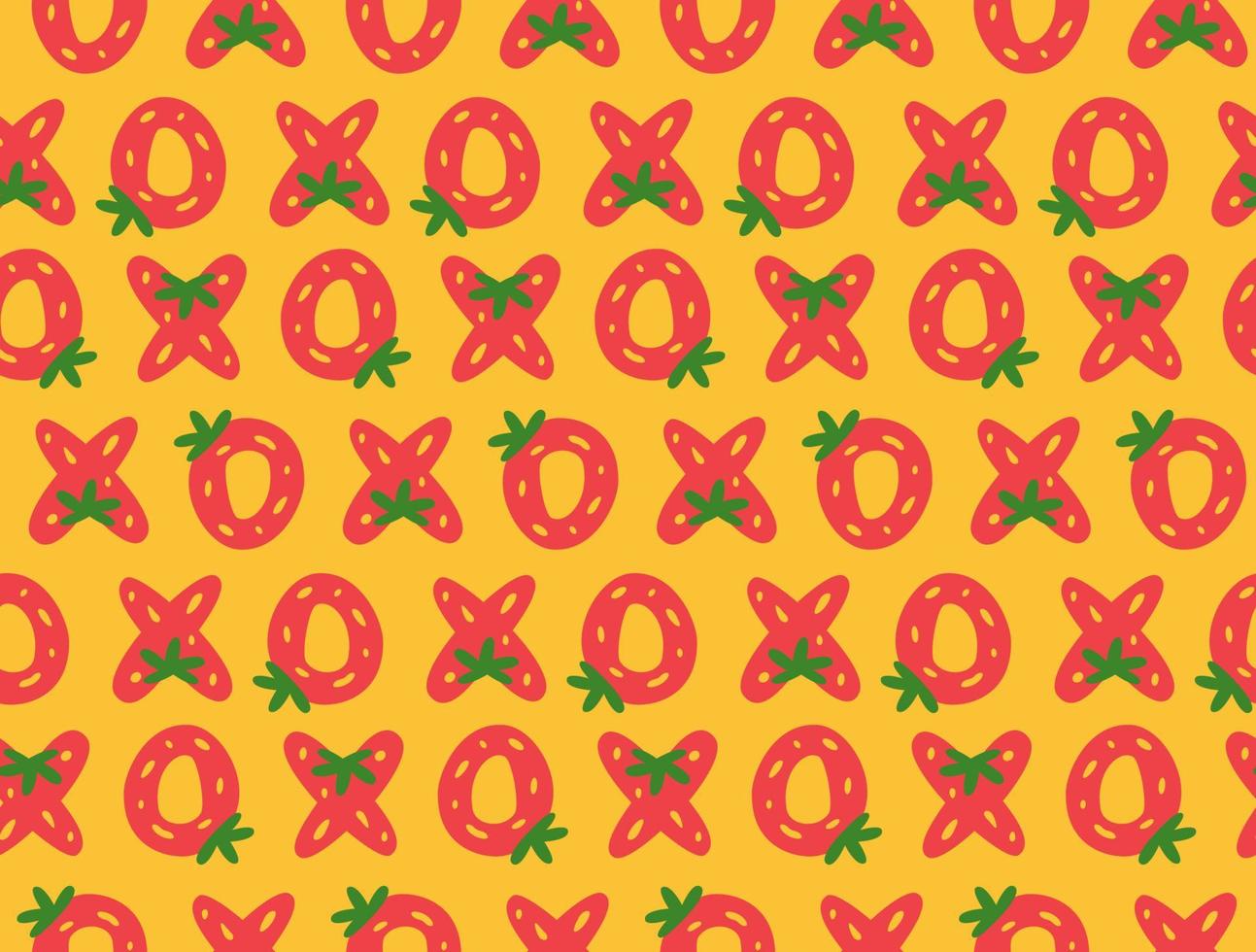 Xoxo strawberry letters seamless pattern, valentines day colorful pattern, berries in the shape of cross and zero vector illustration