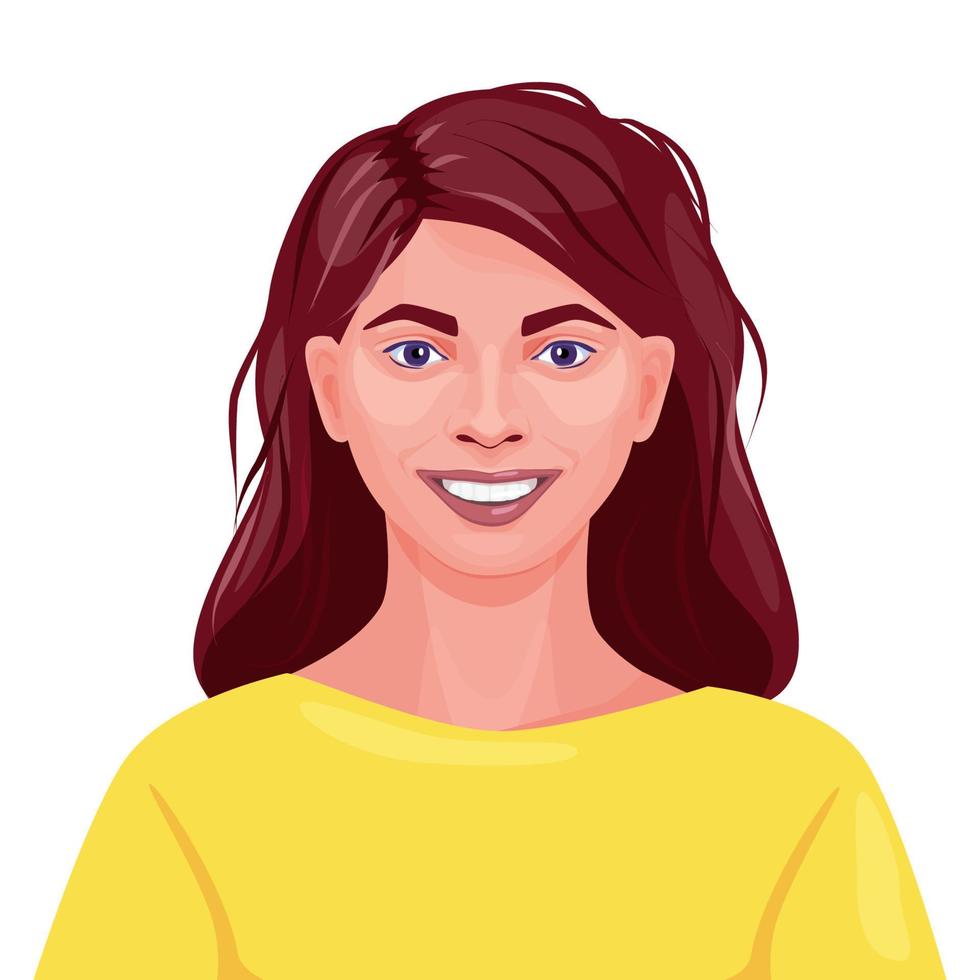 retrato de mujer sonriente feliz morena mirando hacia adelante y sonriendo ilustración vectorial vector