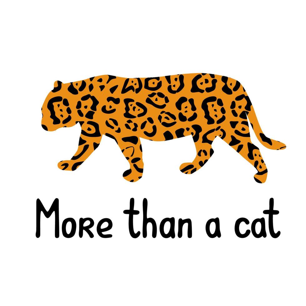 silueta de familia de gato, silueta de jaguar con patrón de piel de gato y texto más que una ilustración de vector de gato