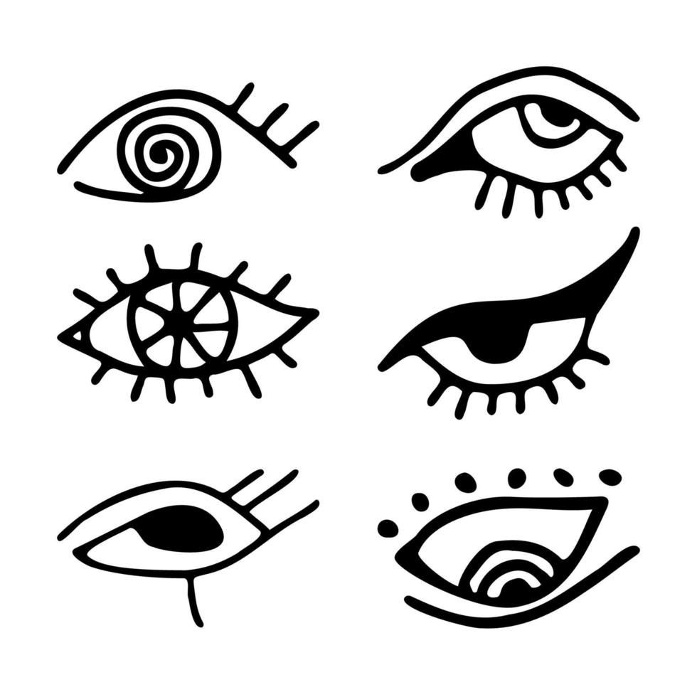 vector mágico mal de ojo boho diseño. símbolos de ojos de contorno, diseño de tatuaje de contorno dibujado a mano con tinta