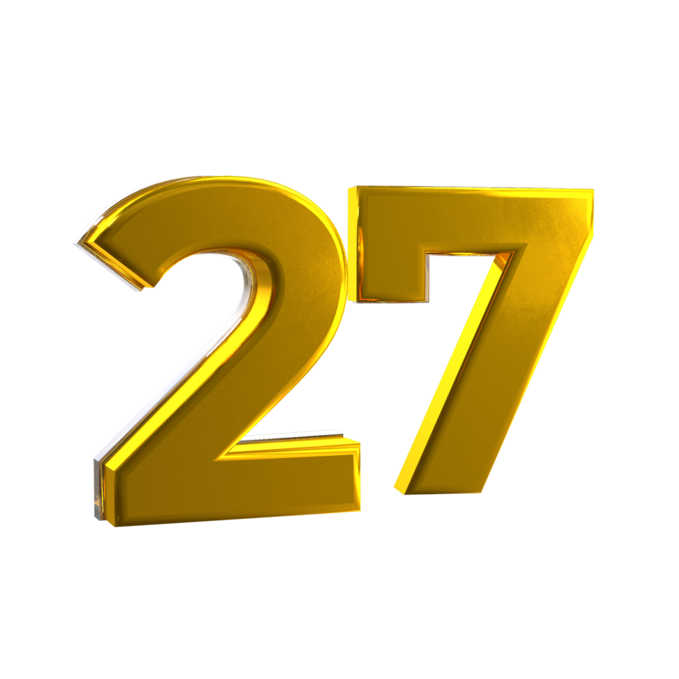 Mental yellow color 27 3D Number png