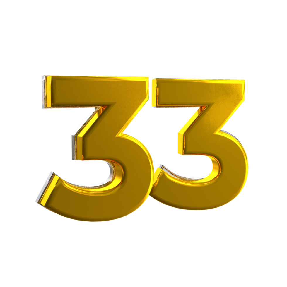 Mental yellow color 33 3D Number png