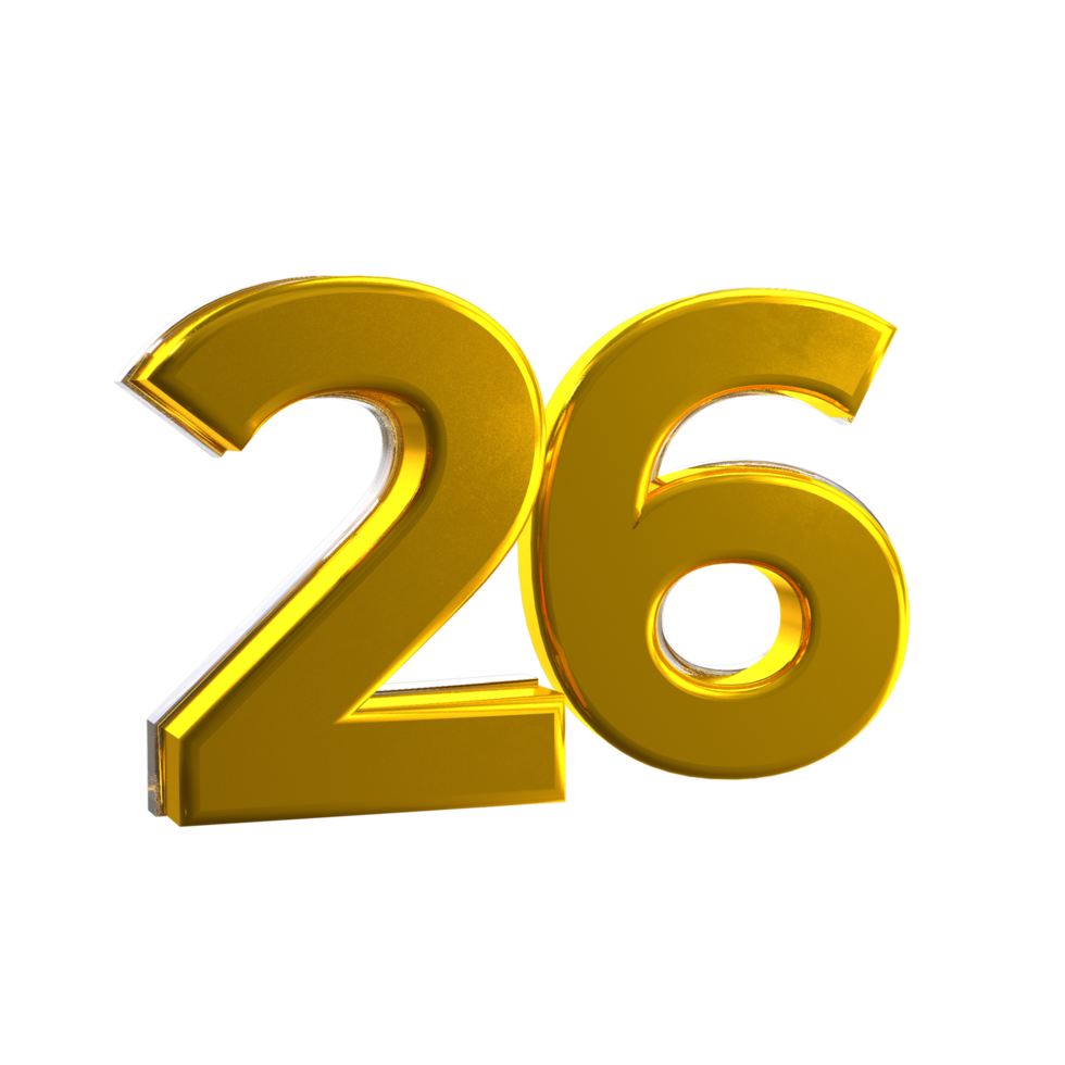 Mental yellow color 26 3D Number png