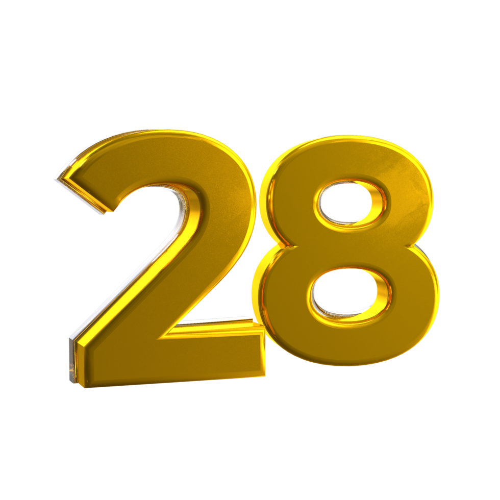 Mental yellow color 28 3D Number png