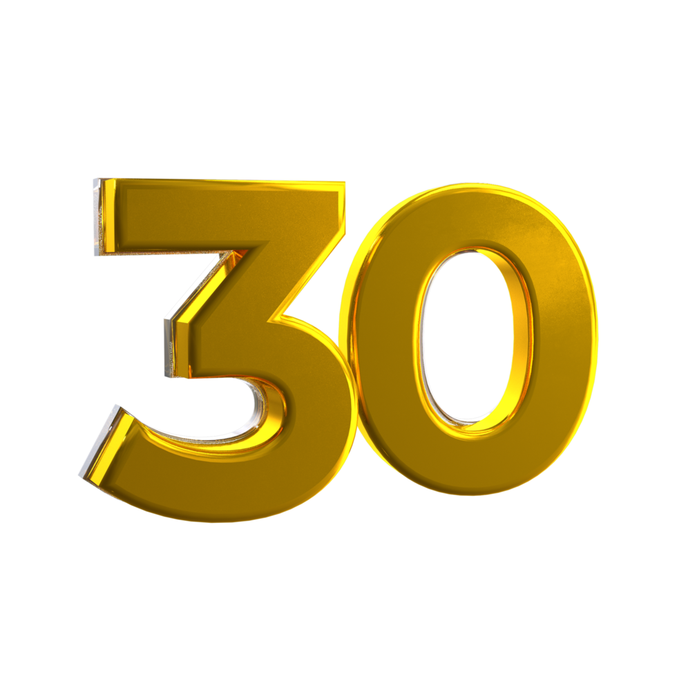 Mental yellow color 30 3D Number png