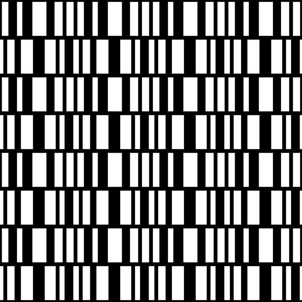 Barcode irregularly stripes seamless pattern. Black white stripes rows background. Geometrical simple vertical gorizontal lines ornament. vector