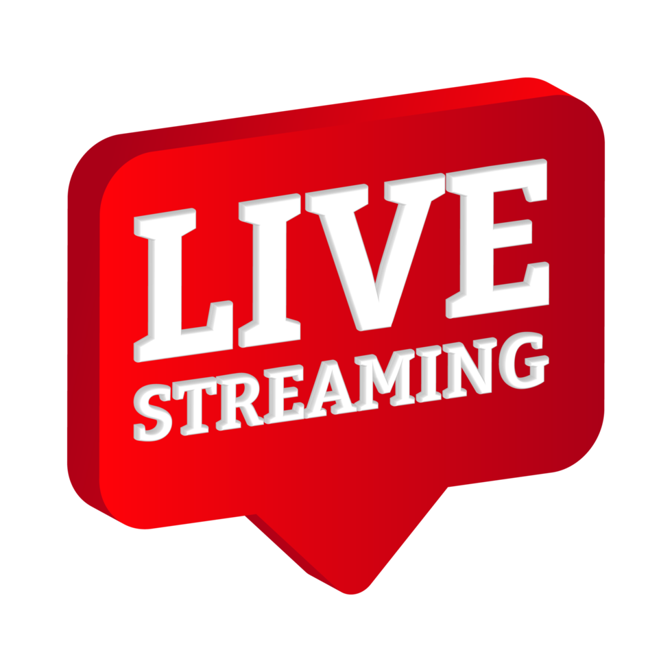 streaming ao vivo ícone 3d png para o sistema de transmissão. ícone de transmissão ao vivo elegante com cor vermelha. televisão vermelha ou mídia social inferior design do terceiro botão em um fundo transparente.