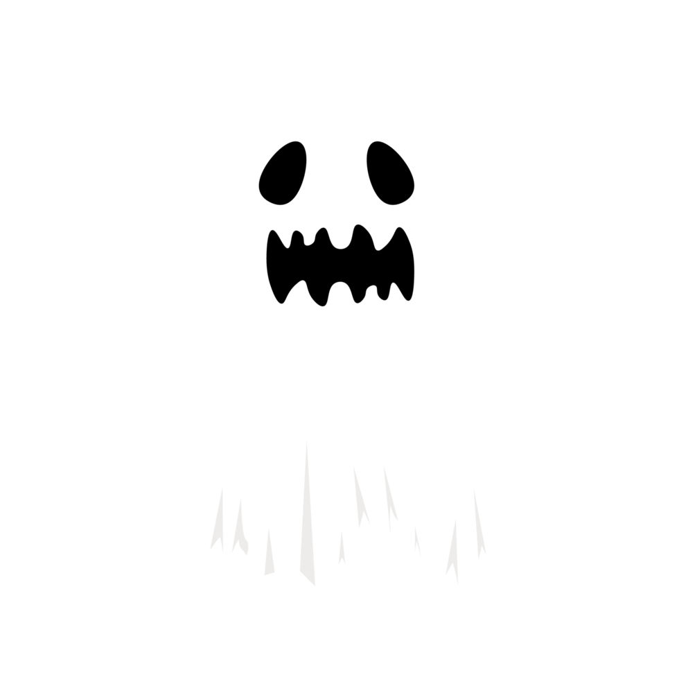 Halloween white ghost design on a transparent background. Ghost PNG with abstract shape design. Halloween white ghost party element image. Ghost with a scary face.